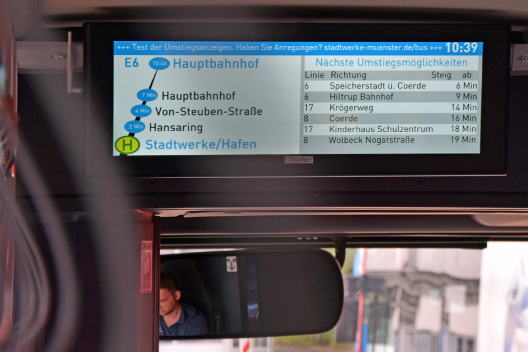 Nächste Umstiegsmöglichkeiten In Der Linie E6: So Sieht Der Neue Service Der Stadtwerke Im Bus Aus (bild: Stadtwerke Münster).