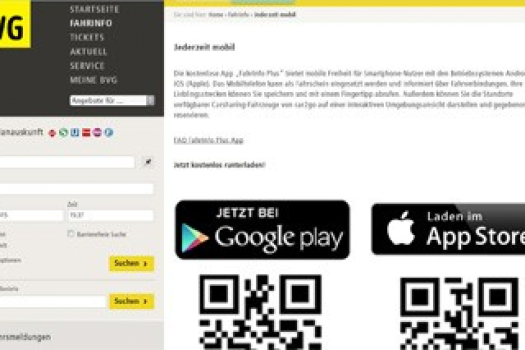 Bvg-homepage, Seite "fahrinfo Plus"