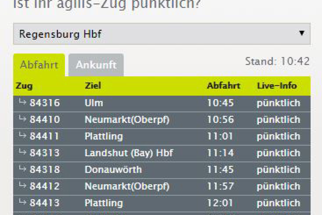 Agilis-webseite Mit Ankunftszeit (bild: Agilis).