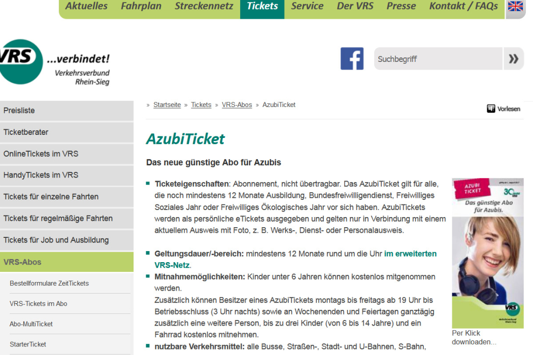 Ausschnitt Aus Vrs-homepage Zum Azubiticket