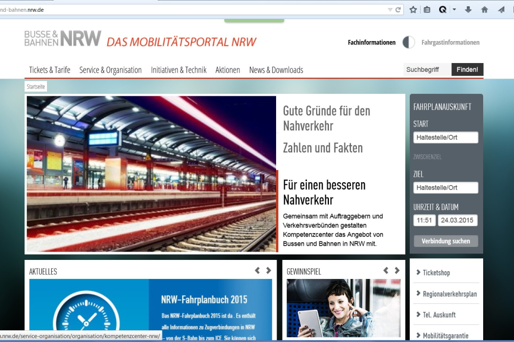 Homepage Mobilitätsportal Nrw