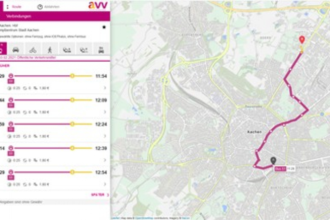 In der kommenden Woche, am 8. Februar, öffnen die Impfzentren in NRW ihre Türen. Darauf hat sich auch der AVV eingestellt: Das Auskunftssystem des AVV unter https://auskunft.avv.de sowie die AVV-App avvconnect zeigen den Fahrgästen den direkten Weg zu den Impfzentren der StädteRegion Aachen sowie den Kreisen Düren und Heinsberg mit den öffentlichen Verkehrsmitteln.